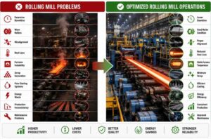 Rolling Mills Consultant process optimization comparison showing rolling mill problems and optimized steel plant operations