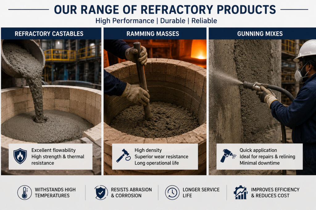 Monolithics Suppliers offering refractory castables, ramming masses, and gunning mix solutions