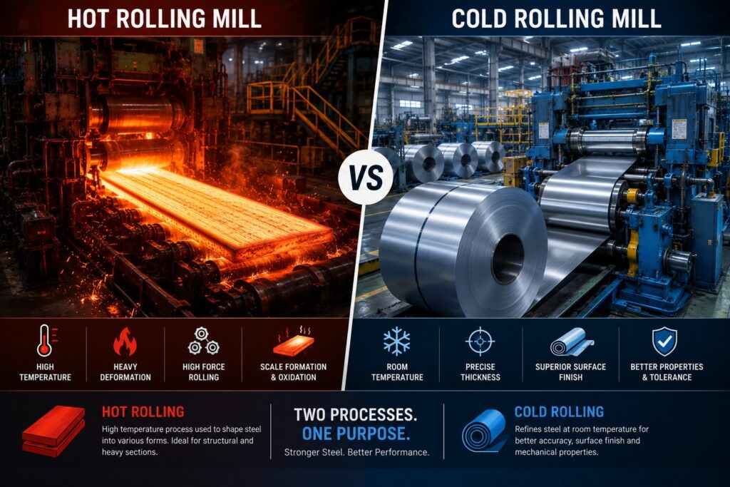 Hot rolling mill and cold rolling mill process